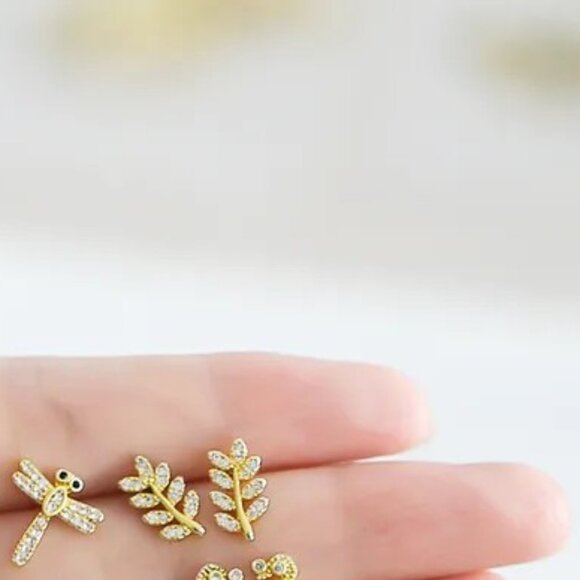 Copper Zircon 18k Gold Plated Ear Studs - Picture 2 of 2